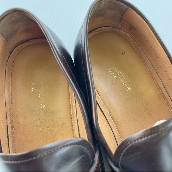 Louis Vuitton Men’s Vintage LV Monogram Trim Brown Leather Loafer size 7 - Picture 7 of 9